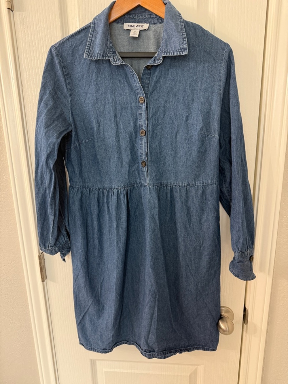 Nine West Washed Blue Denim Shirt Dress